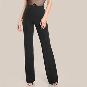 SHEIN Ginger High Rise Piped Pants Elegant Wide Leg Zipper Fly Plain