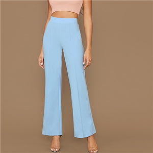 SHEIN Ginger High Rise Piped Pants Elegant Wide Leg Zipper Fly Plain