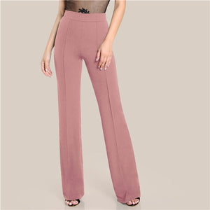 SHEIN Ginger High Rise Piped Pants Elegant Wide Leg Zipper Fly Plain