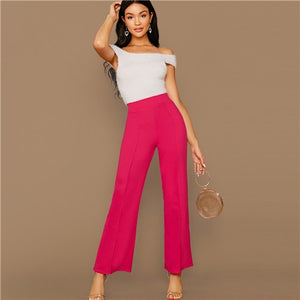 SHEIN Ginger High Rise Piped Pants Elegant Wide Leg Zipper Fly Plain