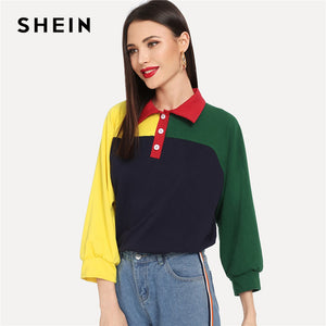 SHEIN Multicolor Weekend Casual Cut and Sew Half Placket Color