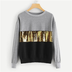 SHEIN Multicolor Contrast Cut and Sew Sequin Sweatshirt Casual