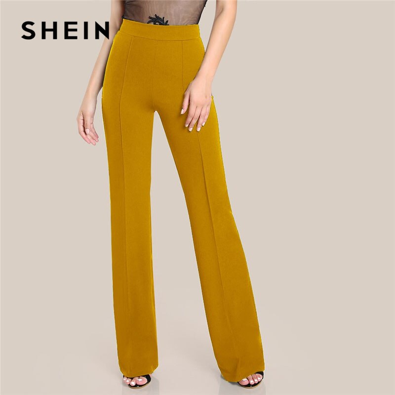 SHEIN Ginger High Rise Piped Pants Elegant Wide Leg Zipper Fly Plain